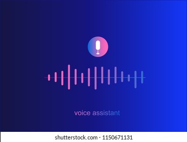 Personal assistant,voice intelligent technologies,recognition concept.Vector illustration of sound symbol intelligent technologies.Microphone button with voice and sound imitation line.gradient 