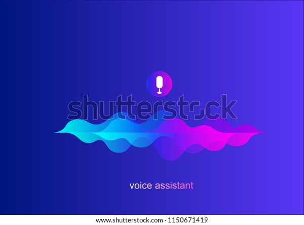 Personal assistant,voice intelligent\
technologies,recognition concept.Vector illustration of sound\
symbol intelligent technologies.Microphone button with voice and\
sound imitation line.blue wave\
sound