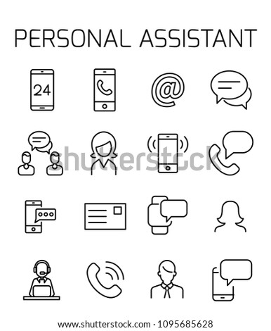 Personal assitant related vector icon set. Well-crafted sign in thin line style with editable stroke. Vector symbols isolated on a white background. Simple pictograms.