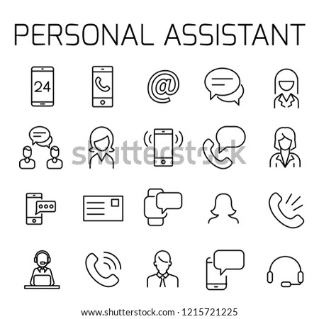 Personal assitant related vector icon set. Well-crafted sign in thin line style with editable stroke. Vector symbols isolated on a white background. Simple pictograms.