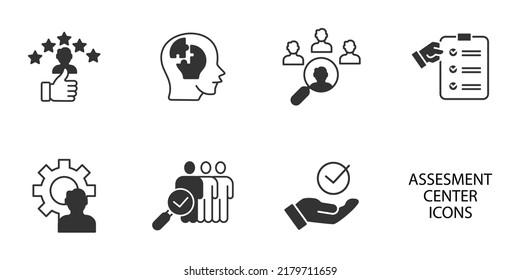 Personal Audit and Assessment Center Personalsymbole setzen. Personal Audit and Assessment Center Human Resources Pack Symbol Vektorelemente für Infografik Web