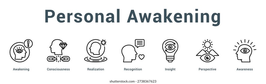 Personal Awakening  Modern and clean web banner illustration vector featuring thematic icons