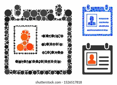 Personal badge composition for personal badge icon of circle elements in various sizes and color tones. Vector circle elements are composed into blue mosaic.