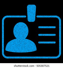 Personal Badge grainy textured icon for overlay watermark stamps. Flat symbol with dirty texture. Dotted vector blue ink rubber seal stamp with grunge design on a black background.