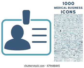Personal Badge vector bicolor icon with 1000 medical business icons. Set style is flat pictograms, cyan and blue colors, white background.