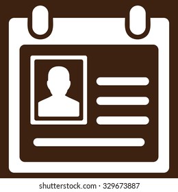 Personal Badge vector icon. Style is flat symbol, white color, rounded angles, brown background.