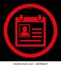 Personal Badge vector icon. Style is flat rounded symbol, red color, rounded angles, black background.