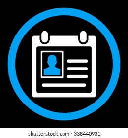 Personal Badge vector icon. Style is bicolor flat rounded symbol, blue and white colors, rounded angles, black background.