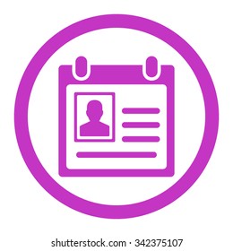 Personal Badge vector icon. Style is flat rounded symbol, violet color, rounded angles, white background.