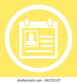 Personal Badge vector icon. Style is flat rounded symbol, white color, rounded angles, yellow background.