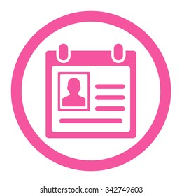Personal Badge vector icon. Style is flat rounded symbol, pink color, rounded angles, white background.