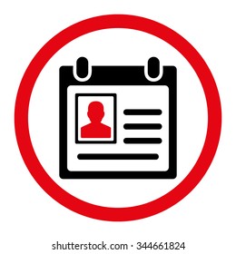 Personal Badge vector icon. Style is bicolor flat rounded symbol, intensive red and black colors, rounded angles, white background.