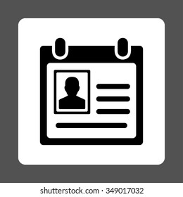 Personal Badge vector icon. Style is flat rounded square button, black and white colors, gray background.