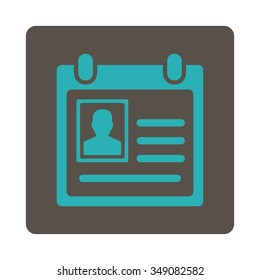 Personal Badge vector icon. Style is flat rounded square button, cyan and grey colors, white background.