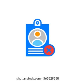 Personal badge with X mark icon vector, filled flat sign, solid colorful pictogram isolated on white. User id not verified symbol, logo illustration