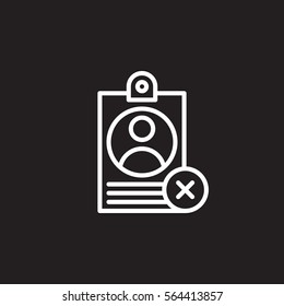 Personal badge with X mark line icon, outline vector sign, linear white pictogram isolated on black. User id not verified symbol, logo illustration