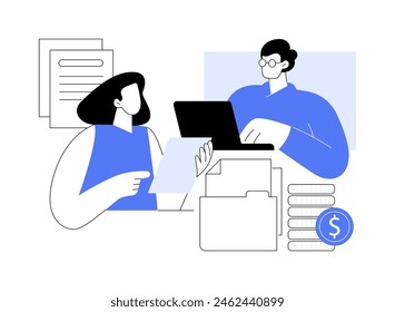 Personal bank assistant isolated cartoon vector illustrations. Woman talking with brick and mortar bank consultant, communication with customer in office, business people vector cartoon.