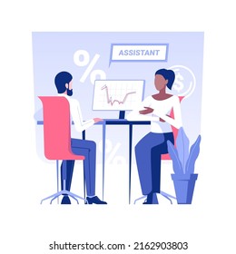 Personal Bank Assistant Isolated Concept Vector Illustration. Businessman Talking With Brick And Mortar Bank Consultant, Professional Financial Advisor, Personal Assistance Vector Concept.