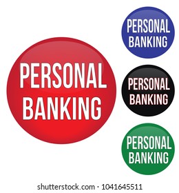 Personal banking round website glossy buttons set on white background, vector illustration