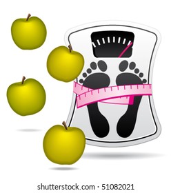 Personal bathroom scale with apples for diet or healthcare concept. Vector illustration ll.