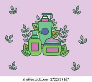Icono de Vector de cuidado de belleza personal con perfume, crema y Productos limpiadores faciales. Conjunto de Vector de Productos para el cuidado de la piel que incluye perfume, crema y limpiador facial para el diseño de cosméticos.