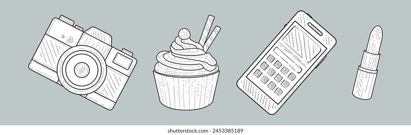 Personal Belonging and Stuff Hand Drawn Sketch Vector Set