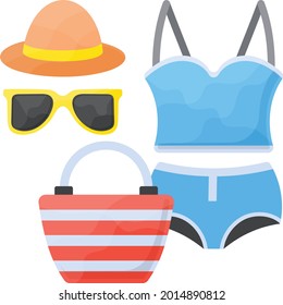Personal belongings for Island Trip Concept, Girly Things for Beach Vector Icon Design, Travel and Tourism Symbol, Holiday and Vacation Sign, Discovery and exploration Stock illustration