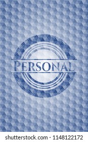 Personal blue emblem or badge with abstract geometric pattern background.