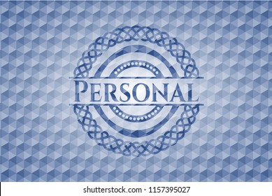 Personal blue emblem with geometric pattern.