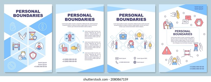 Personal boundaries brochure template. Define comfort zone. Flyer, booklet, leaflet print, cover design with linear icons. Vector layouts for presentation, annual reports, advertisement pages