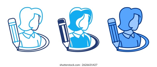 Personal Boundaries icon represented by circle around women Blue, Dualline, Dualtone style.