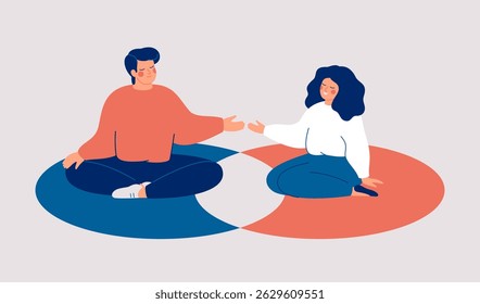 Personal boundaries in love relationships, friedship or in society. Man and woman protect their private spaces and have shared zone for two. Healthy communication in family and freedom. Mental health 