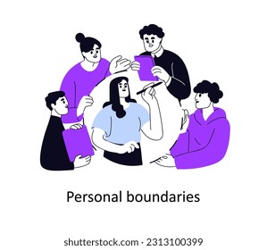 Personal boundaries, psychology concept. Setting barriers, protecting private space, limits in communication with intrusive people. Flat graphic vector illustration isolated on white background.