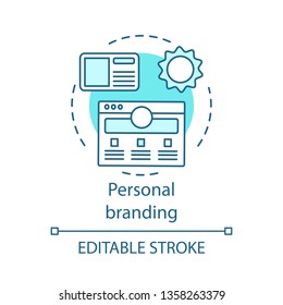 Personal branding concept icon. Self-positioning idea thin line illustration. Brand strategy. Marketing peoples careers as brands. Corporate image. Vector isolated outline drawing. Editable stroke