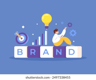 personal branding concept. Branding strategy and creating brand identity. illustration of a man trying to create a strategy in forming his own self-image. business and efforts. flat style design