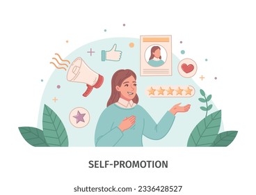 Personal branding flat composition with self-promotion symbols vector illustration
