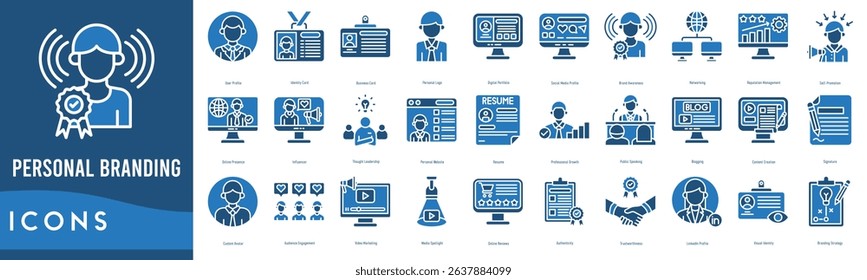 Personal Branding Icon set. User Profile, Identity Card, Business Card, Personal Logo, Digital Portfolio and Social Media Profile
