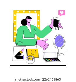 Ilustraciones de vectores de dibujos animados aislados de marca personal. Video de tiro de chicas usando smartphone, contenido de vlogueo, actividad artística, marketing influenciador, creación de marca personal de dibujos vectoriales.