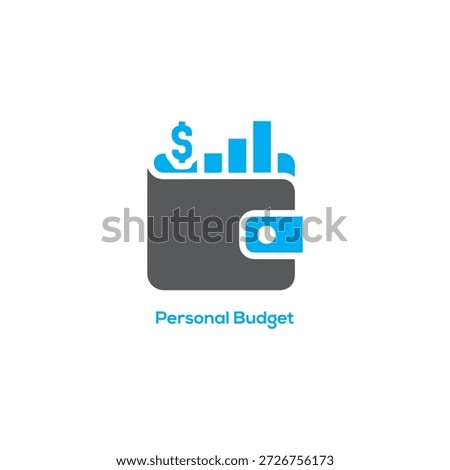 Personal budget icon vector illustration showing a gray wallet with blue bar charts and dollar sign for financial planning
