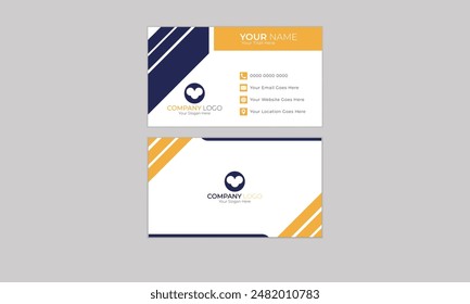 Personal business card with company logo. Black and yellow colors. Clean flat design. Vector illustration. Business card mockup