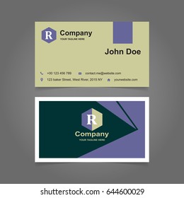 Personal business cards in Dark and light green, purple colors