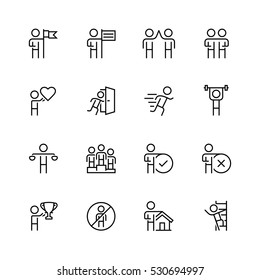 Personal and business concepts vector icon set in thin line style