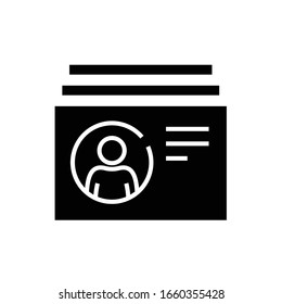 Persönliche Karte schwarz Symbol, Concept Illustration, Vektorillustration flaches Symbol, Bildzeichen.