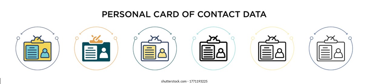 Personal card of contact data icon in filled, thin line, outline and stroke style. Vector illustration of two colored and black personal card of contact data vector icons designs can be used for 