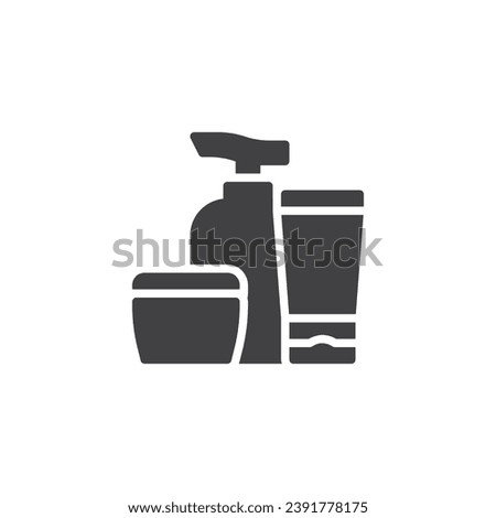 Personal care cosmetics vector icon. filled flat sign for mobile concept and web design. Cosmetic bottles glyph icon. Symbol, logo illustration. Vector graphics