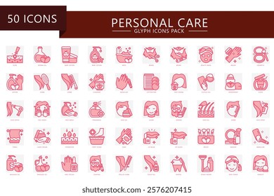 Personal care dual tone icon, contain lotion, comb, soap, skincare, makeup, barber, manicure, cream and more. For print, digital concept, UI or UX kit, web and app. vector EPS 10 for health, beauty.