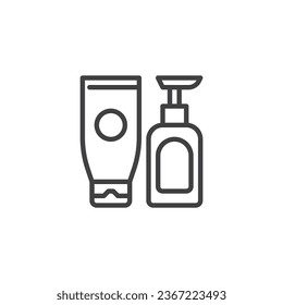 Personal care products line icon. Cream and bottle linear style sign for mobile concept and web design. Skincare cosmetics outline vector icon. Symbol, logo illustration. Vector graphics