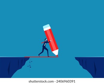 Personal or career development. Businessman drawing a bridge over a cliff 