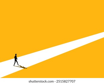 Personal career path. Businessman walks his own path