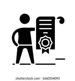 Ícone preto de certificado pessoal, ilustração de conceito, símbolo plano de vetor, sinal de glifo.